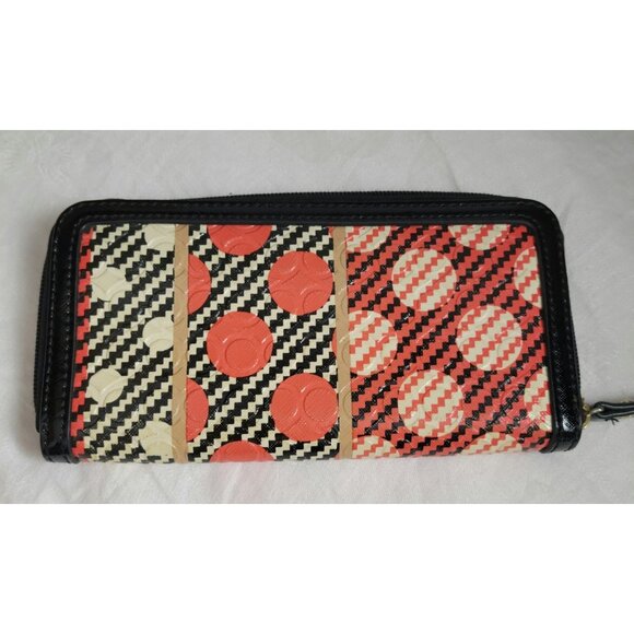 Nine West Wallet Clutch Zipper embossed 3/4 zip organizer retro geometric - Picture 3 of 5
